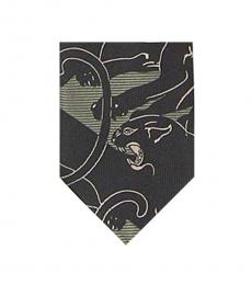 Valentino Garavani Black-Green Beige Panther Print Tie