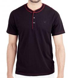 True Religion Black Embroidered Logo Henley Polo