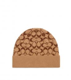 Coach Khaki Signature Knit Beanie Hat