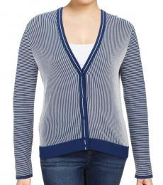Tory Burch Blue Contrast Trim Textured Cardigan Top