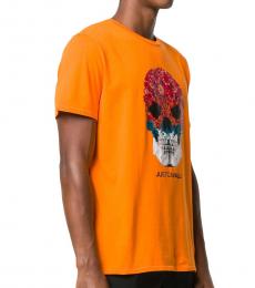 Just Cavalli Orange Skull Print T-Shirt