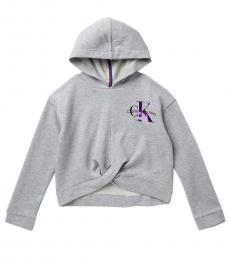 Calvin Klein Girls Light Grey Twist Front Hoodie