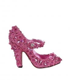 Pink Glitter Cinderella Floral Pumps