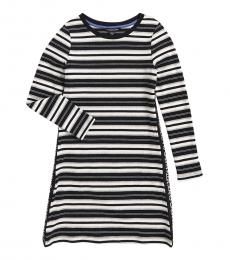 Calvin Klein Girls Anthracite Logo Taping Striped Dress