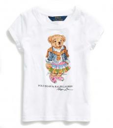 Ralph Lauren Little Girls White Madras Bear T-Shirt