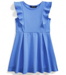 Ralph Lauren Little Girls Blue Ruffled Stretch Ponte Dress