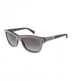 Grey Denim-Matte Black Rectangle Sunglasses
