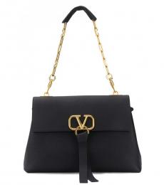 Valentino Garavani Black V Ring Large Shoulder Bag