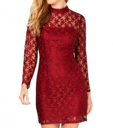 Betsey Johnson Maroon Printed Lace Party Dress
