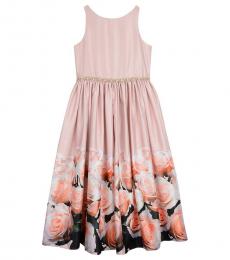 Badgley Mischka Girls Blush Floral-Print Satin Dress