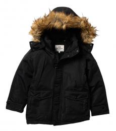 Ben Sherman Boys Black Faux Fur Hood Parka