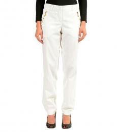 White Solid Casual Pants