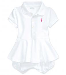Ralph Lauren Baby Girls White Peplum Bubble Sunsuit