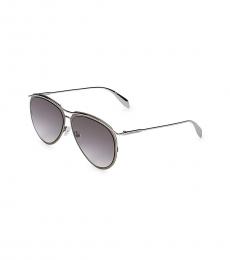 Alexander McQueen Antique Silver Aviator Sunglasses