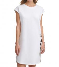 DKNY White French Terry Logo T-Shirt Dress