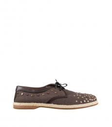 Dolce & Gabbana Brown Studded Canvas Lace Ups