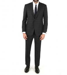 Corneliani Black Side Vent Tartan Drop  2-Button Mantua Suit