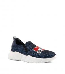 Love Moschino Blue Logo Heart Glitter Sneakers
