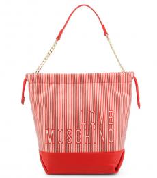 Love Moschino Red Striped Medium Bucket Bag