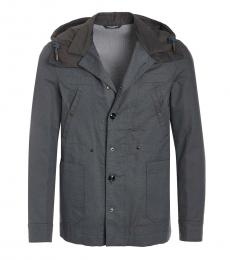 Dark Grey Buttoned Hoodie Jacket
