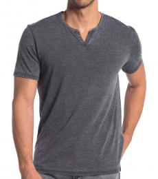 Dark Grey Button Notch Neck T-Shirt