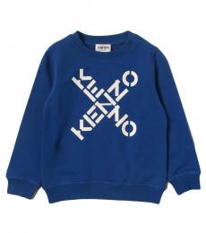 Little Boys Blue Logo Printed Sweatshirt