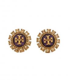 Tory Burch Golden Purple Kira Crystal Stud Earrings