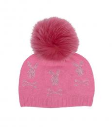 Philipp Plein Pink Crystals and Fur Beanie