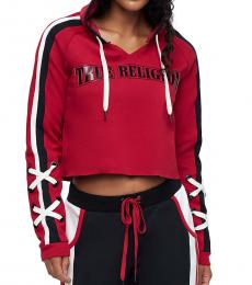 True Religion Ruby Red Laced Logo Pullover Hoodie