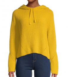 Yellow Ribbed Hooded Sweater