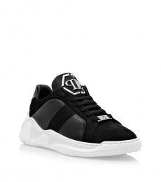 Philipp Plein Black Front Logo Leather Sneakers