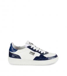 Cavalli Class White Blue Logo Leather Sneakers