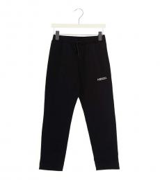 Little Boys Black Logo Embroidery Trousers