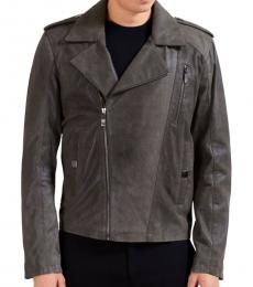 Versace Collection Grey Leather Full Zip Jacket