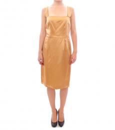Golden Solid Silk Dress