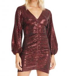 Betsey Johnson Maroon Sequined Ruched Mini Dress