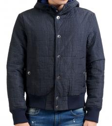 Blue Button Up Hooded Jacket