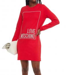 Love Moschino Red Studded Logo Mini Dress