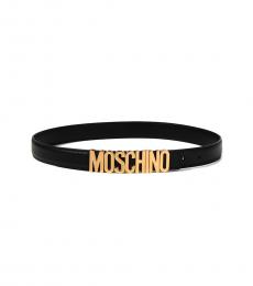 Moschino Black Golden Logo Buckle Belt