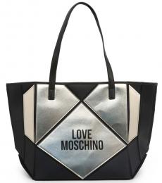 Love Moschino Black Metallic Panel Large Tote