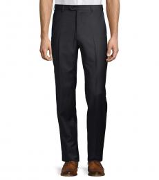Armani Collezioni Black Solid Virgin Wool Trousers