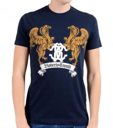 Roberto Cavalli Dark Blue Graphic Crewneck T-Shirt