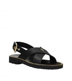Giuseppe Zanotti Black Front Logo Leather Sandals