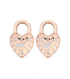 Michael Kors Rose Gold Logo Heart Lock Stud Earrings
