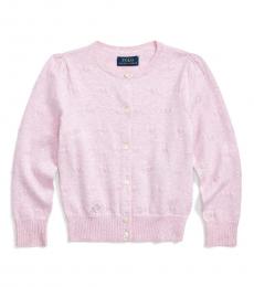 Ralph Lauren Little Girls Carmel Pink Knit-Heart Cardigan