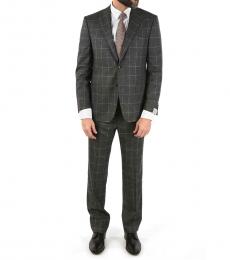 Corneliani Dark Grey Side Vent Windowpane Check Drop  2-Button Mantua Suit
