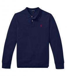 Ralph Lauren Boys Navy Mesh Long-Sleeve Polo
