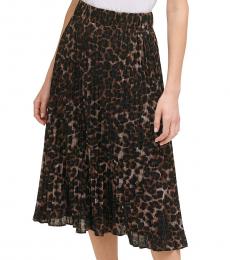 DKNY Leopard Print Pleated Midi Skirt