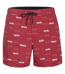 Karl Lagerfeld Red Allover Logo Swimwear