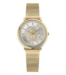 Versace Golden  V-Circle Silver Dial Watch